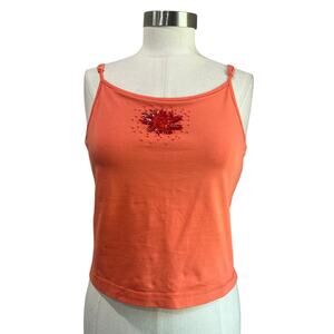 Real Comfort by Chadwick’s Orange Beaded Tank Top Cotton Blend Y2K Cami SZ Small